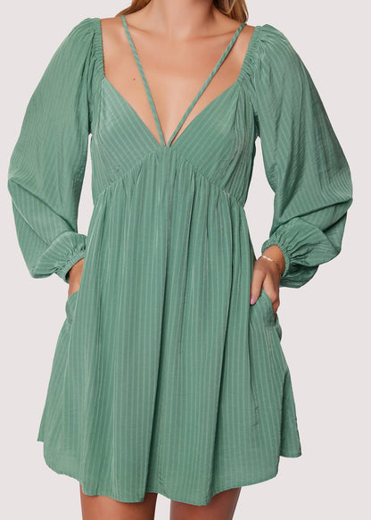 WILLOW IN THE WIND MINI DRESS: FIELD GREEN / M