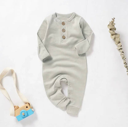 Organic Cotton Button Baby Romper: Rust / 0-3M