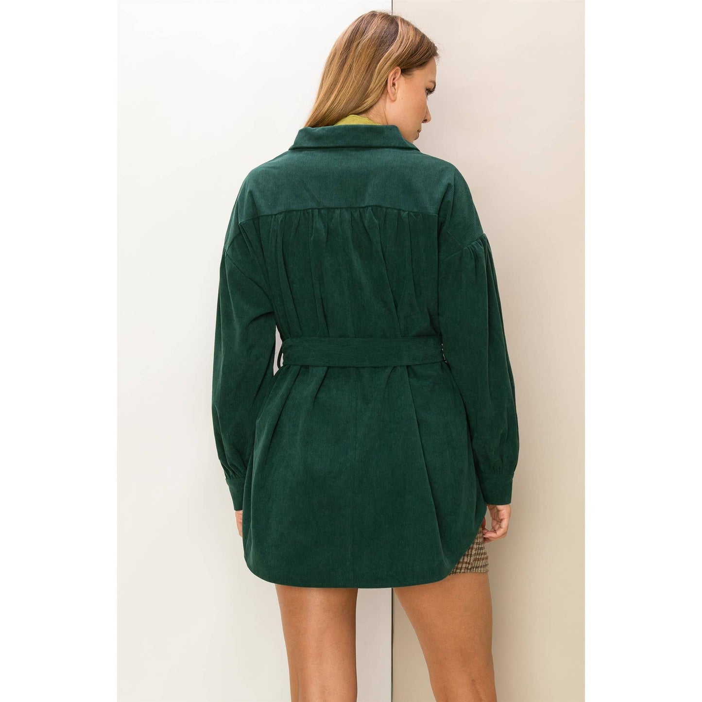 ON THE SPOT CORDUROY BELTED JACKET: DEEP GREEN / L