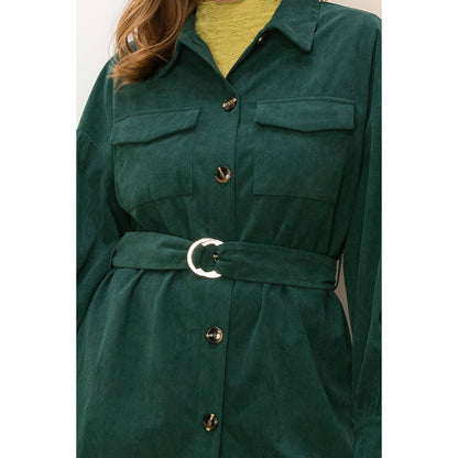 ON THE SPOT CORDUROY BELTED JACKET: DEEP GREEN / S