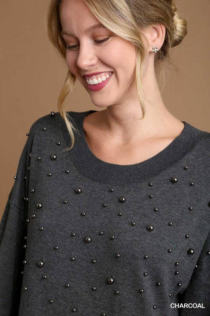 Beaded Sweater Dress: Charcoal / M