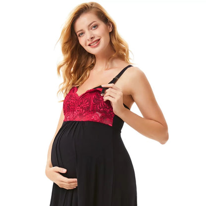 Buy High quality Lace Nursing pregnancy dress / Black and red night nursing dress - Baby and Sunshine