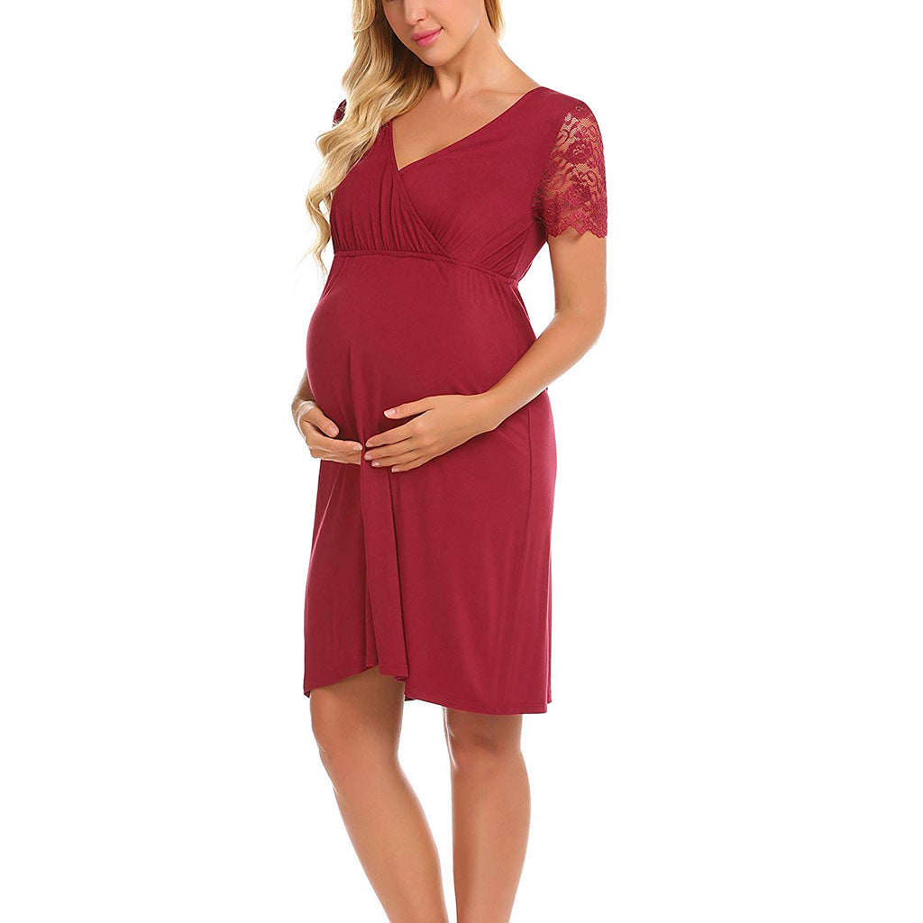 Buy High quality Nursing lace maternity dress / Deep V-neck empire waist nursing waist - Baby and Sunshine