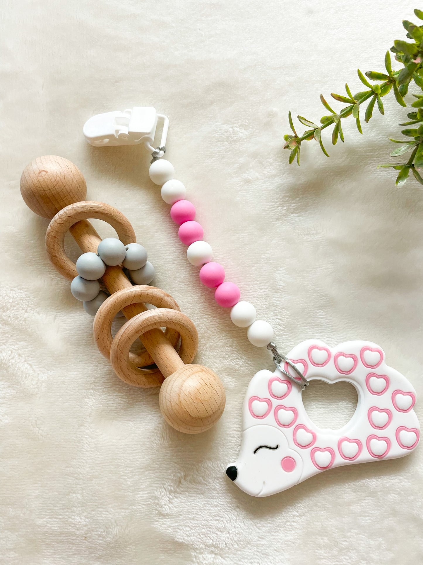 Wooden and Silicone Teething Toys with Pacifier Clip Chew Toy Combo Pack