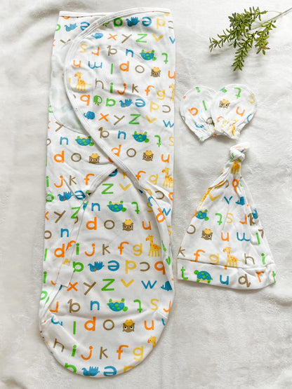 Easy Wrap Velcro Baby Swaddle + Hat + Mittens Set