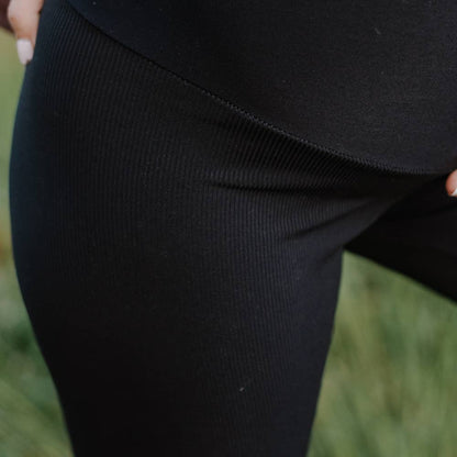 Lynx Fully Belly Maternity Leggings- Ribbed Black: XL