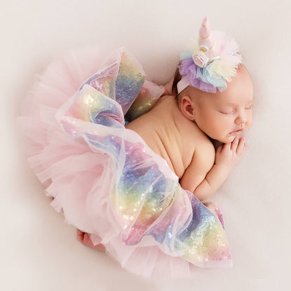 Tutu Skirt Unicorn Newborn Baby Girl Tutu Set (0-9m) - Glitter Rainbow