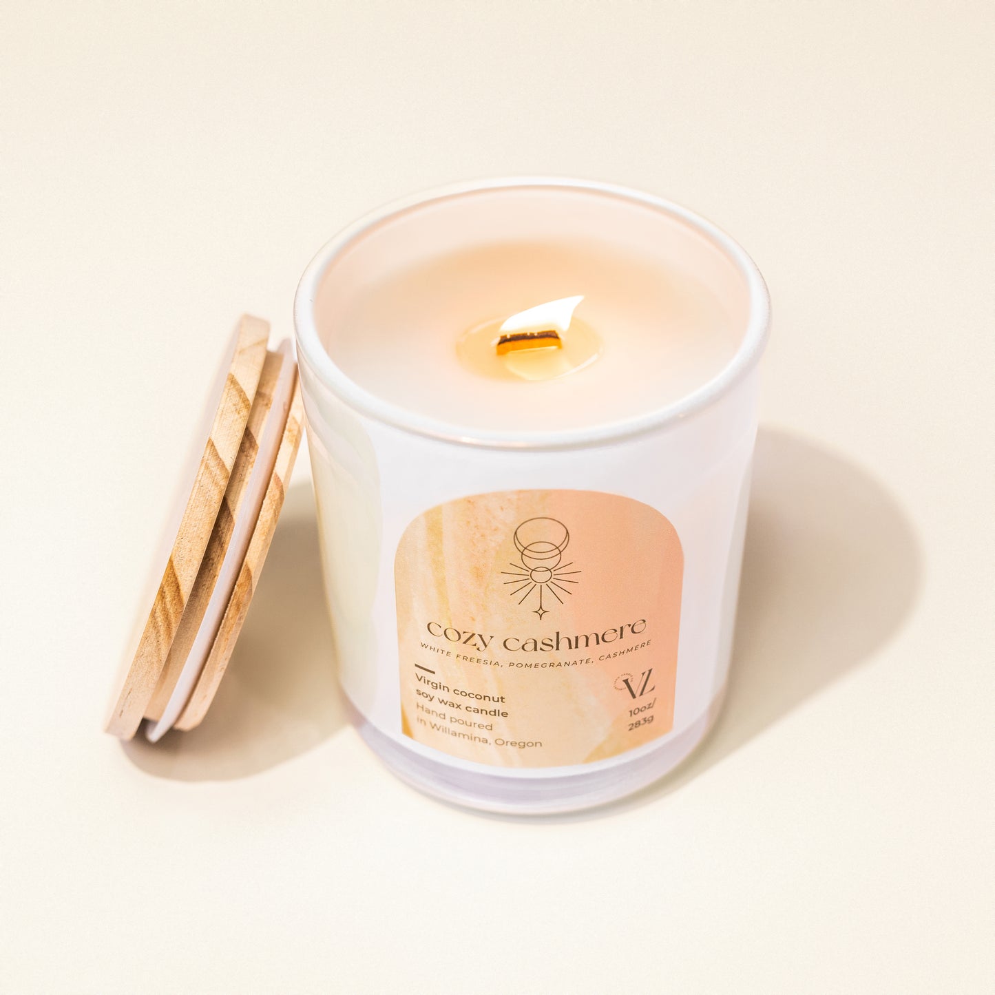 Cozy cashmere coconut soy wax candle | white freesia, pomegranate, cashmere